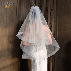 TOPQUEEN-velo de novia de dos niveles, velo de novia minimalista con Colorete, velo de novia con peine, V69