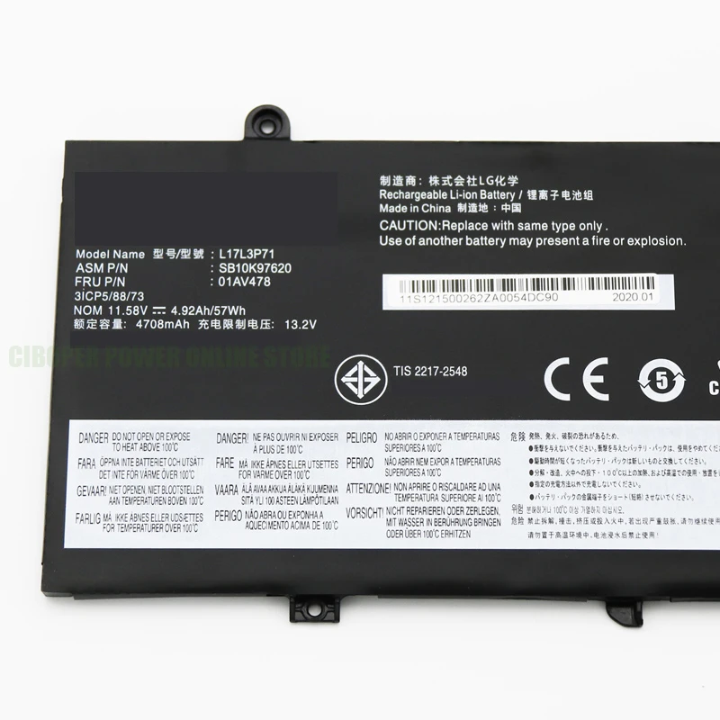 Battery L17L3P71 L17M3P71 L17M3P72 01AV478 01AV479 01AV480 SB10K97620 SB10K97621 SB10K97622 For ThinkPad T480S Series TP00092A