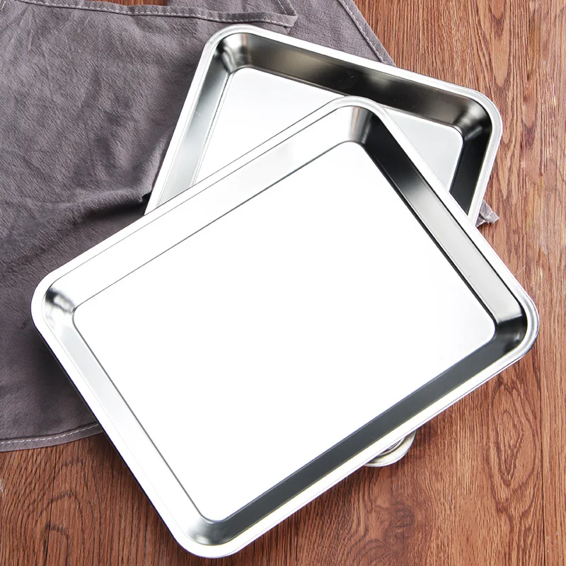 1PC Rectangular Stainless Steel Nonstick Cake Pan Bread Pizza Oven Baking Tray Shallow Bakeware Pastry Tools Kitchen Utensils