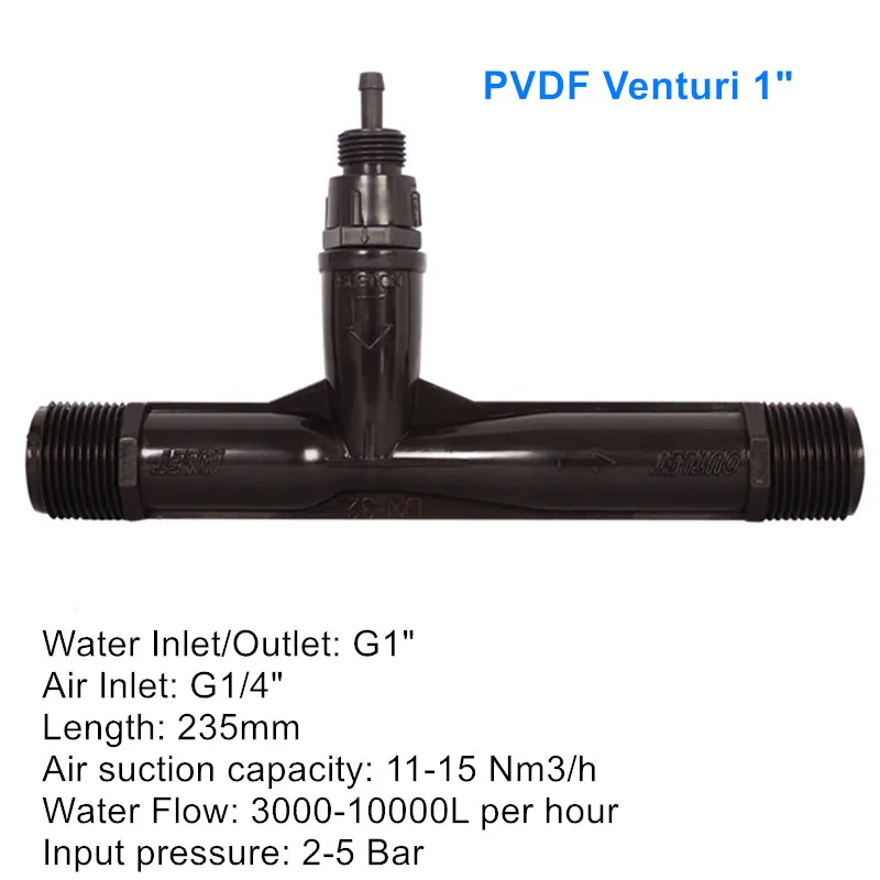 PVDF Venturi Injector  Gas Mixer for Water Ozone Generator Parts  1“