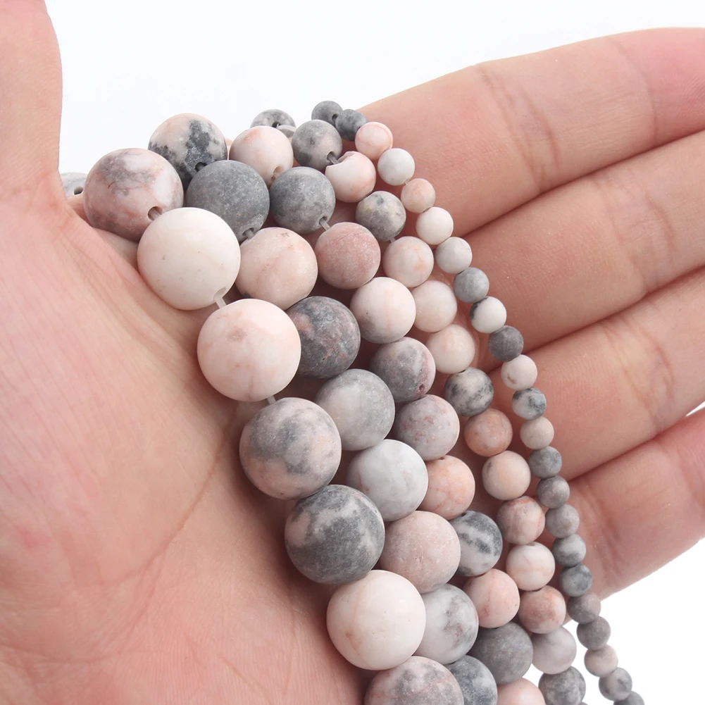 Doğal mineraller taş mat donuk lehçe pembe Zebra Jaspers boncuk takı yapımı için DIY bilezik kolye 4-12mm halka boncuk