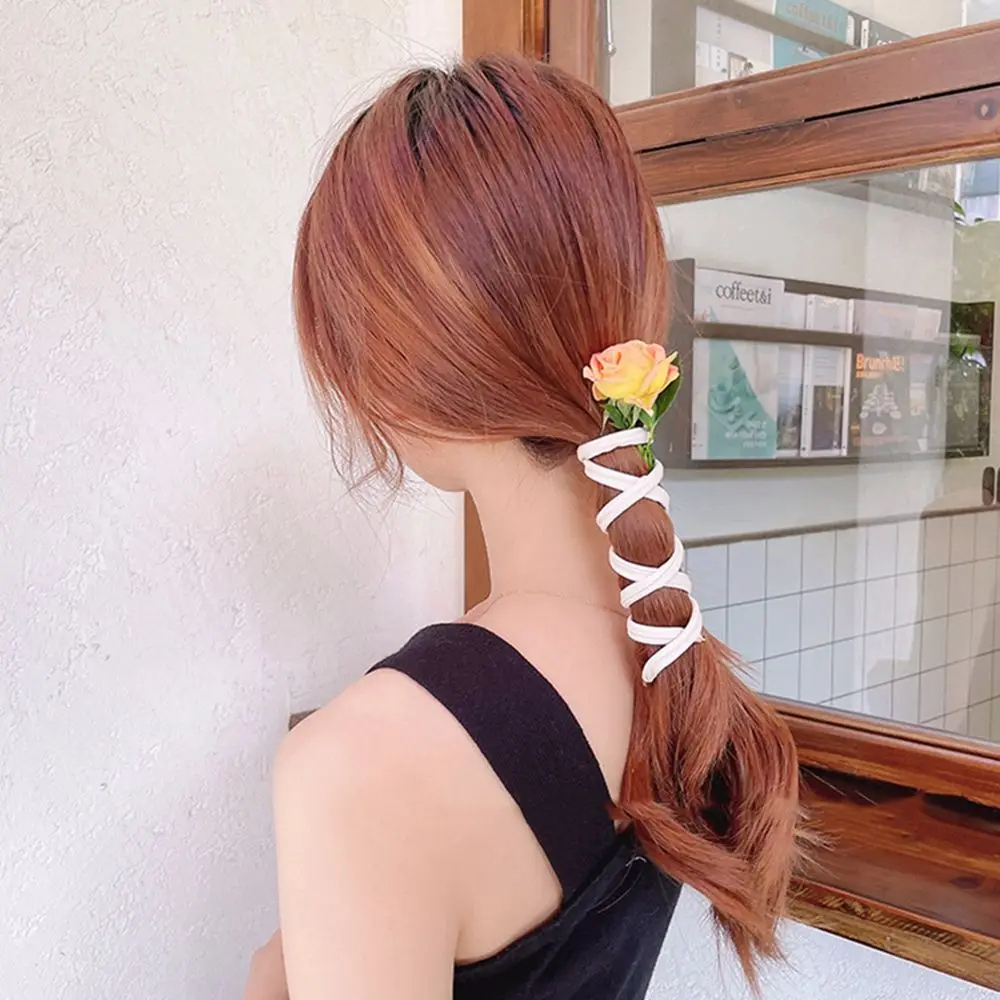 Korean Wire Headbands Solid Color Adjustable PU Leather Hair Rope Ponytail Holder Hair Ties for Women Girl