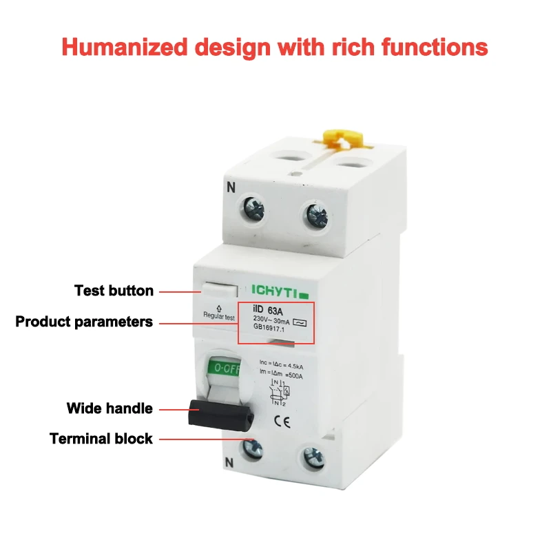 AC 2P 63A 30mA RCD 230V Residual Current Device Differential Breaker Safety Switch