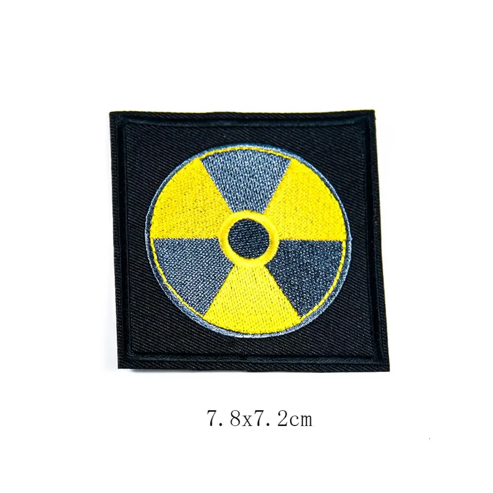 New Arrival Nuclear Dangerous Sign Skull Radioactive Patch Embroidery Sewing Eellow Green Iron on Applique DIY Fabric Sticker