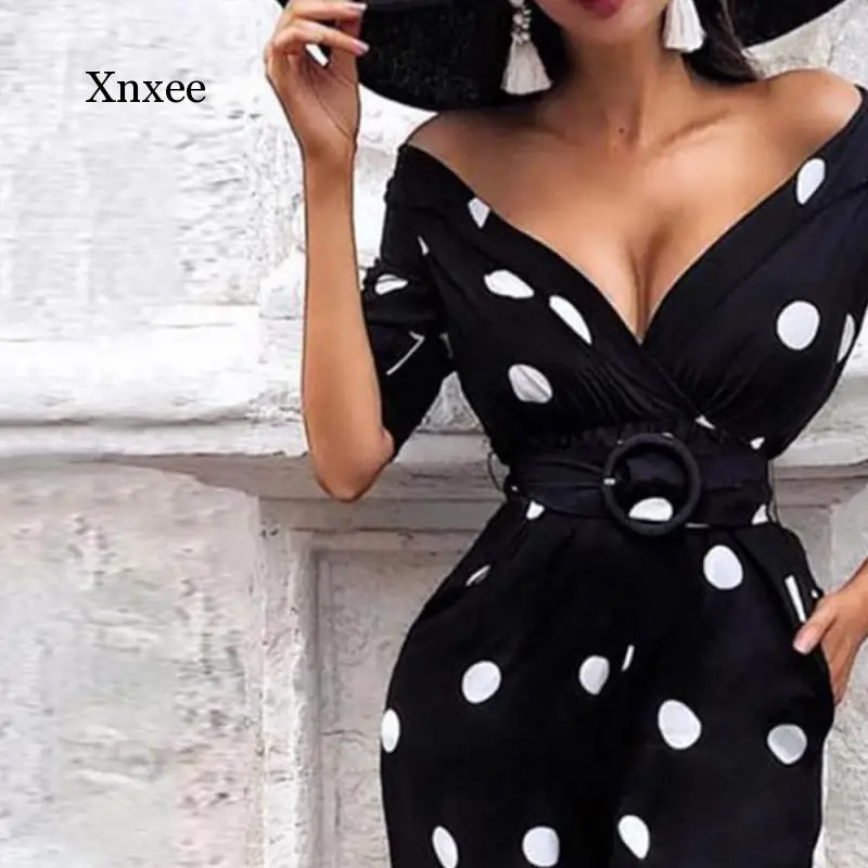 Sexy Dot Print Black Pencil Dress Off Shoulder Bodycon Long Sleeve Women Party V Neck Elegant Vintage Dresses Spring Fall Robe