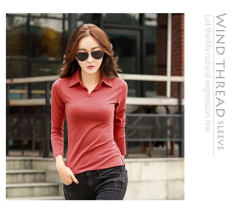 Solide T Shirt Weibliche 2024 drehen-unten Kragen Frauen Langarm Tops Frühling Voll Schlank Baumwolle T-shirt Frau Kleidung t-Shirt Femme – Detail 6