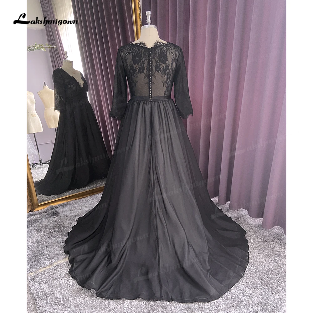 Lakshmigown gótico preto a linha vestidos de casamento meia mangas plus size rendas vestidos de casamento vestido de noiva simples fotos reais