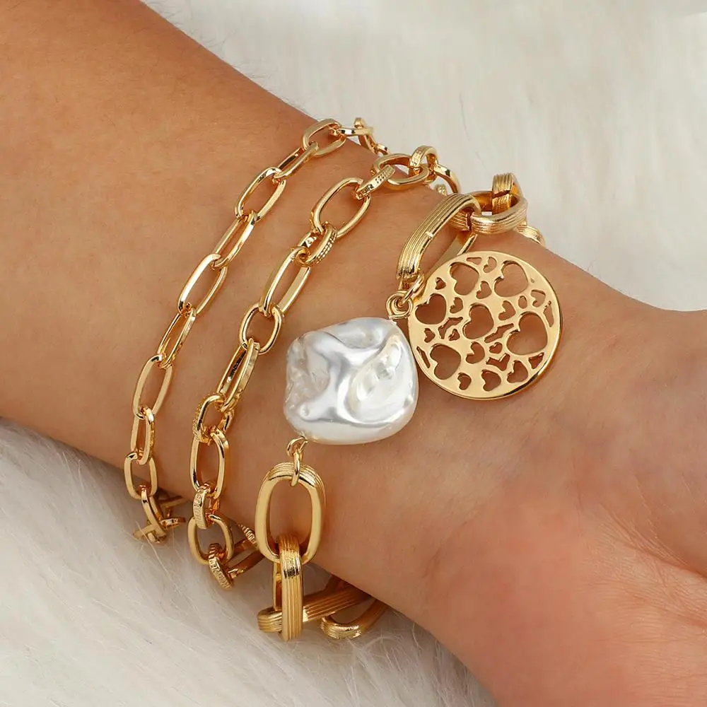 Gold Color Chain Bracelets for Women Metal Geometric Chain Statement Bracelets Fashion Accessories