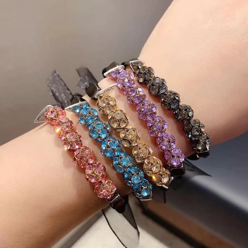 Hair Rope Female Simple Temperament With Diamond Bow Knot Hair Rope Bracelet Dual-Use Hair Tie High Elastic Hair Ring