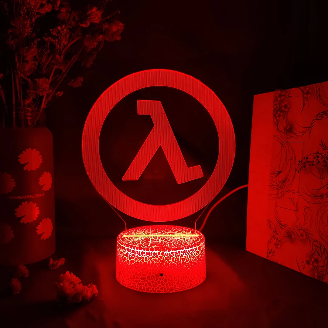 Game Half Life Alyx Logo 3D Acrylic Lamp Gaming Room Computer Desktop Setup Lighting Decor Colorful LED Sensor Nightlight Gift
