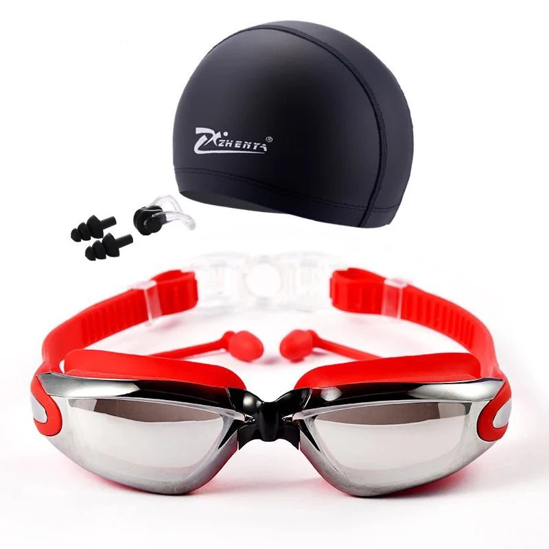 Gafas de natación graduadas para miopía, gorro de baño con tapón para los oídos, sombrero de piscina antivaho, impermeable