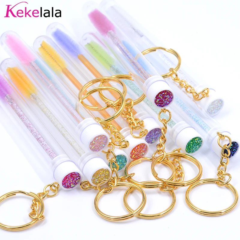 5Pcs Sparkling Eyelash Brushes Crystal Lash Mascara Wands In Tubes With Keychain Disposable Eyebrow Spoolies Combs Makeup Tools