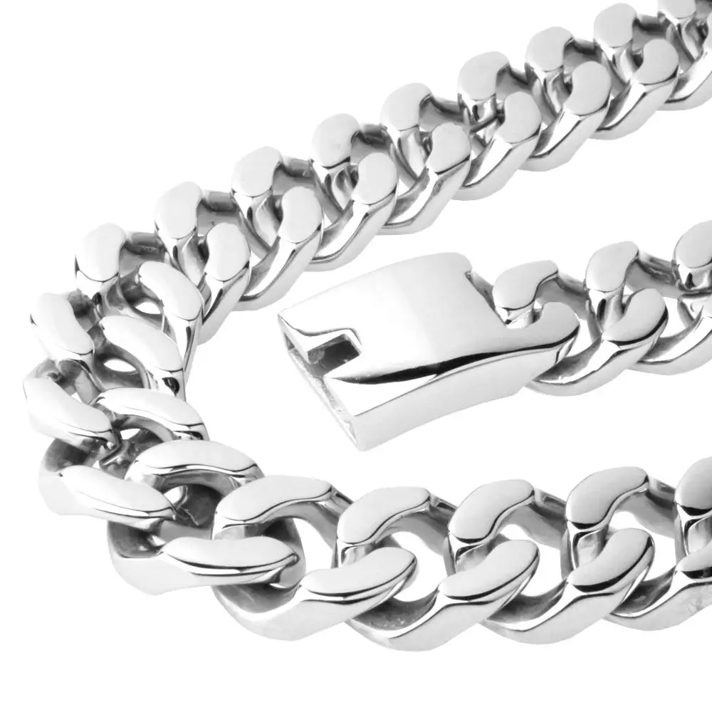 New Huge Heavy Male Jewelry 316L Stainless Steel Silver color Curb Cuban Chain Men Necklace Highly Polished 20MM Wide