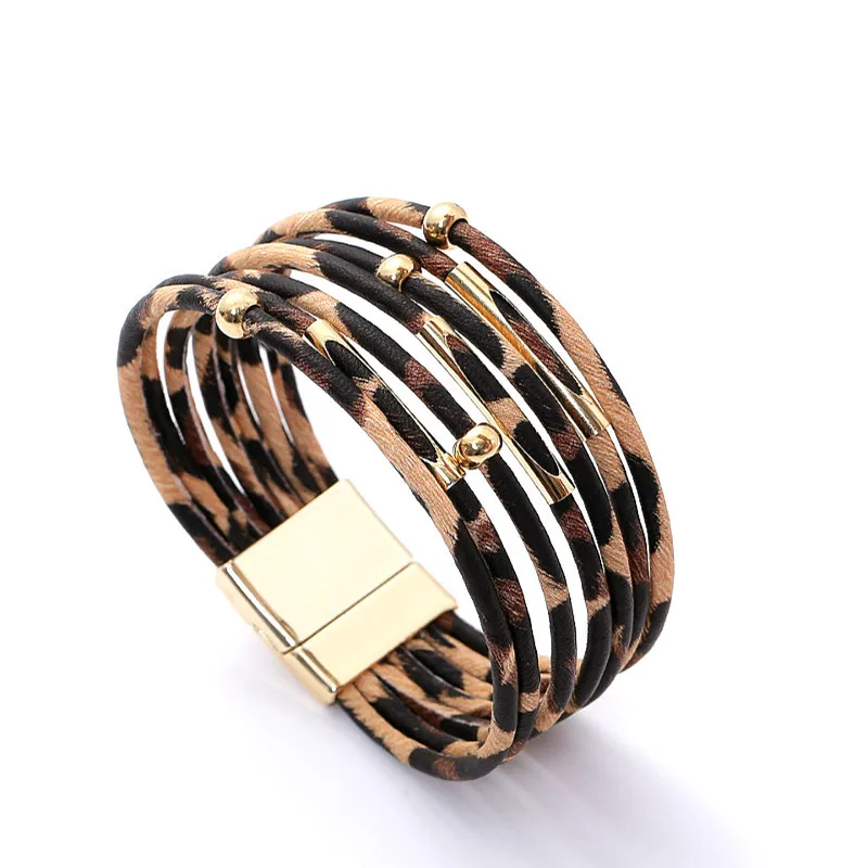 Bracelets en cuir léopard pour femmes, bracelets multicouches élégants, bracelet rond large, bijoux de déclaration, nouvelle mode, 2019