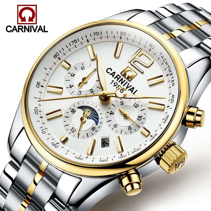 

CARNIVAL Sports Mechanical Watches Brand Luxury Sapphire Calendar Automatic Movement Wristwatch Waterproof for Men Montre Homme