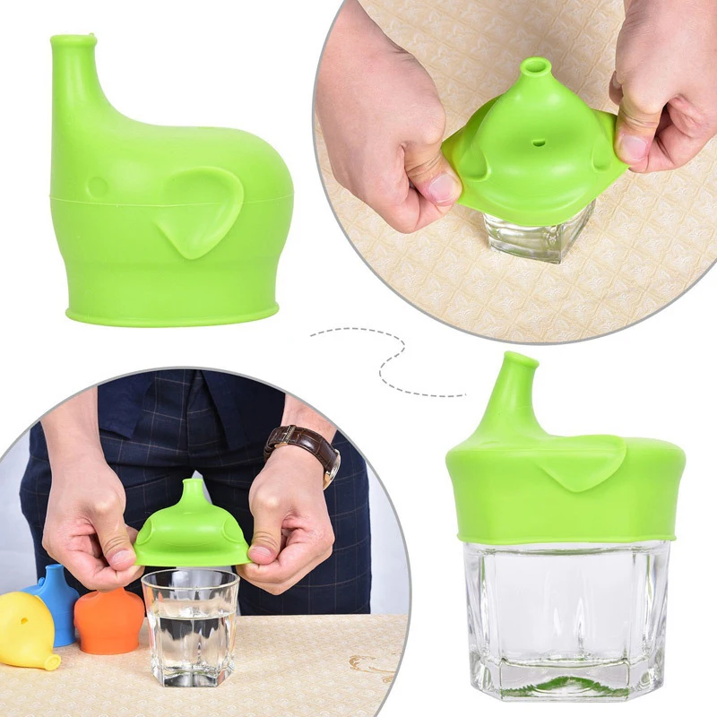 Elephant-Shaped Silicone Cup Lid Children Training Suction Cup Drink Bottle Spill-proof Cap Nozzle Soft Water Bottle Mouth cover