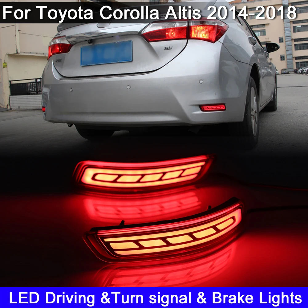 

2Pcs LED Rear Bumper Reflector Light For Toyota Corolla Altis 2014-2018 Driving Warning Light Brake Light Turn Signal Light