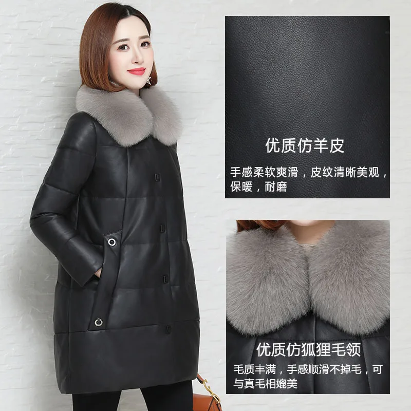 4XL Leather Black Jacket Female Faux Mink Fur Winter Autumn Coat For Parka Women Women Campera Mujer Sheepskin Coats Outerwear