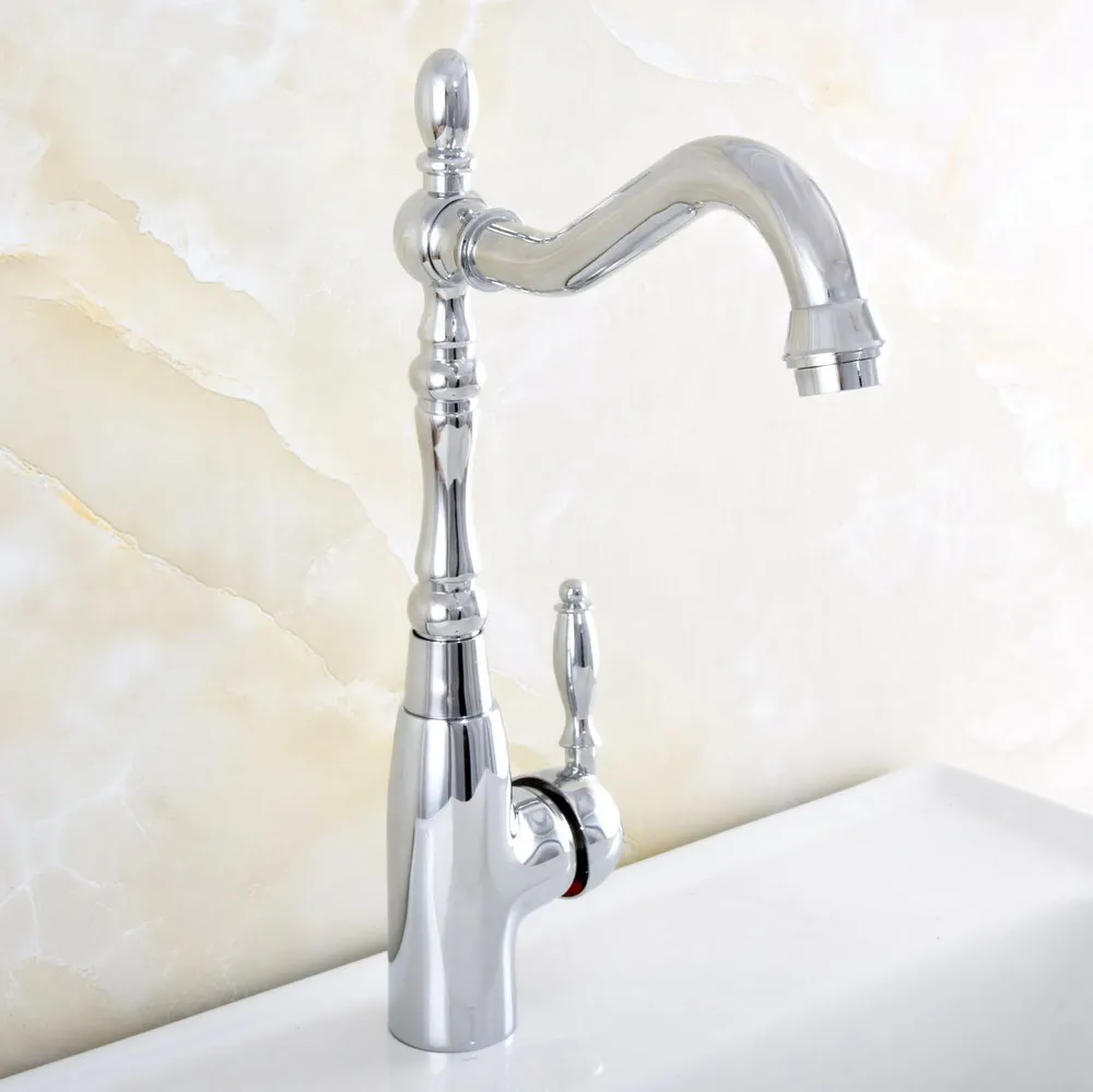 

Polished Chrome Brass Kitchen Wet Bar Bathroom Vessel Sink Faucet Mixer Tap Swivel Spout Single Handle One Hole msf827