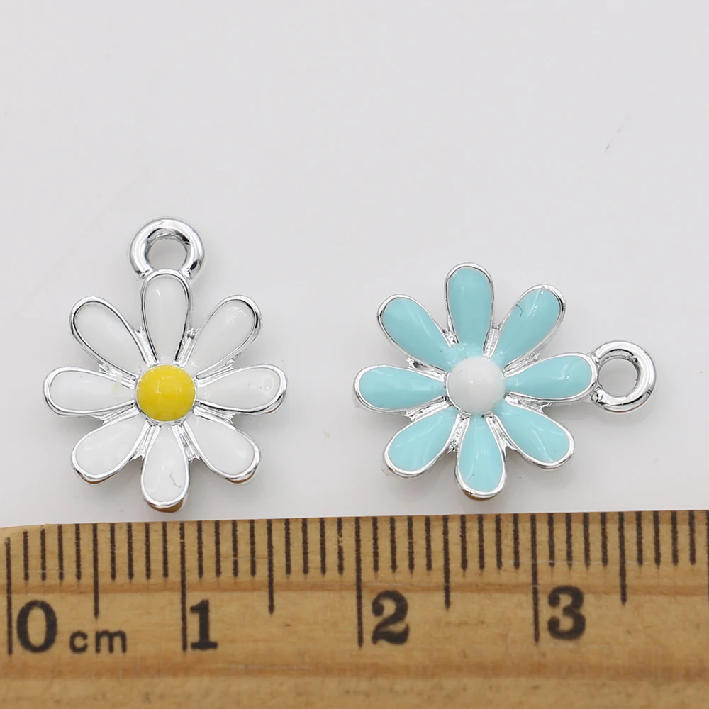 10Pcs Enamel Silver Plated Blue Flower Charm Pendant Jewelry Making Bracelet Necklace DIY Earrings Accessories - Image 3