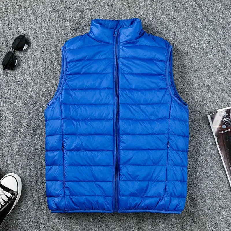 2024 Winter Men White Duck Down Vests Sleeveless Jacket Ultra Light Waistcoat Autumn Slim Men Short Jackets Coats Outerwear