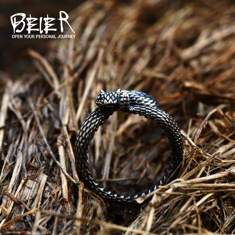 Beier 316L stainless steel Rattlesnake Classic Animal Cobra Men\'s Ring Punk High Quality Jewelry LLBR8-731R