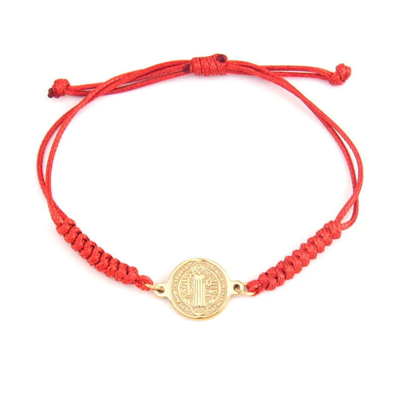 San Benito-Bracelet réglable en ULpour hommes et femmes, pendentif médaille Saint Benoît, acier inoxydable, couleur noir et rouge