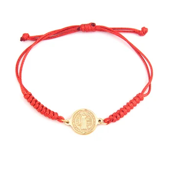 San Benito Kobiety Mężczyźni Sznurek Regulowana bransoletka Medal św. Benedykta wisiorek Stal nierdzewna czarny czerwony kolor