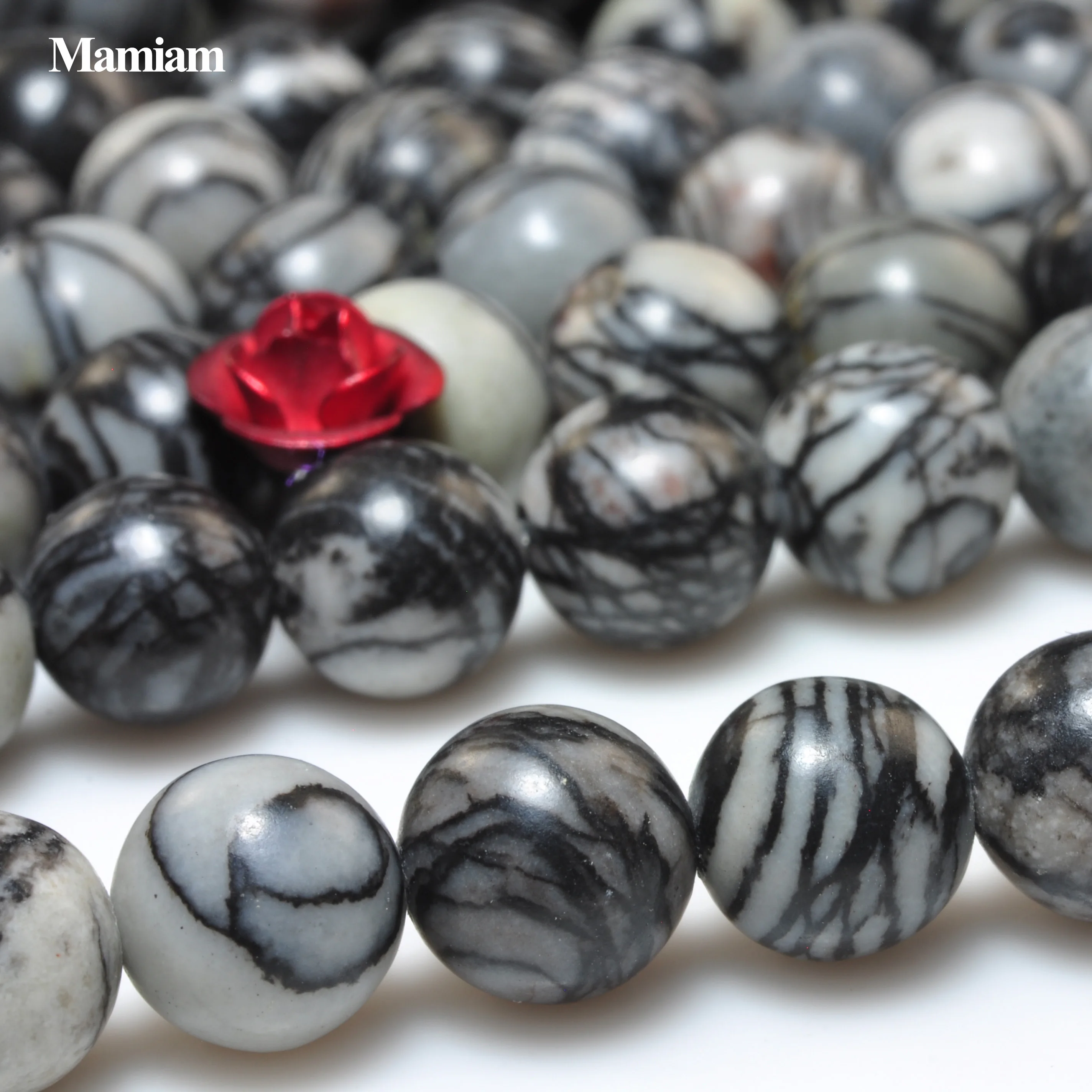 Mamiam Natural Black Network Zebra Stripes Round Beads 6-12mm Loose Stone Diy Bracelet Necklace Jewelry Making Gemstone Design