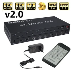 HDMI 2.0 Matrix 4x4 4K@60Hz（RGB/YUV 4：4：4）Switch Splitter 4 in 4 out control through RS232 or IR remote HDMI Switcher