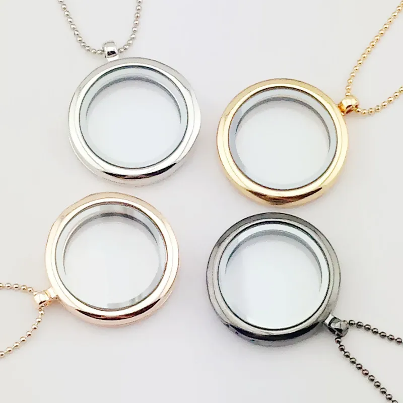 5pcs 30mm Blank Magnetic Glass Living Memory Floating Locket Pendant with Ball Chain Necklace