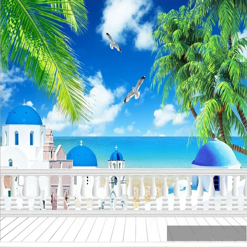Custom Photo Wallpaper Modern 3D Blue Sky And White Clouds Coconut Tree Tv Background Wall Home Decor Murales De Pared 3D Papel