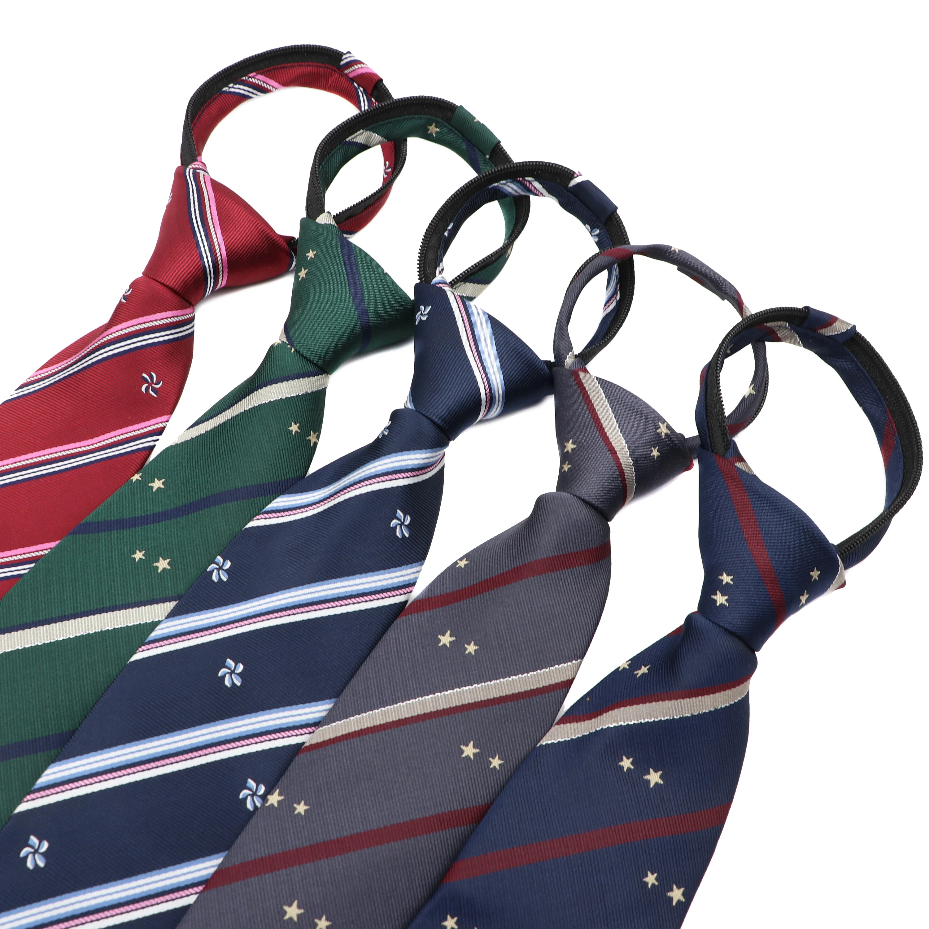 Quality College Uniform Style Pre-tied Zipper Tie 8CM Striped Neckties Red Green Blue Solid Color Narrow Entertainment Party Gif