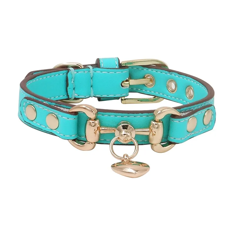 Handmade Customize Dog Collar Leash Set Pet Accessories Stylish Color Aqua Green Cowhide Real Calfskin Cow Leather Drop Shipping