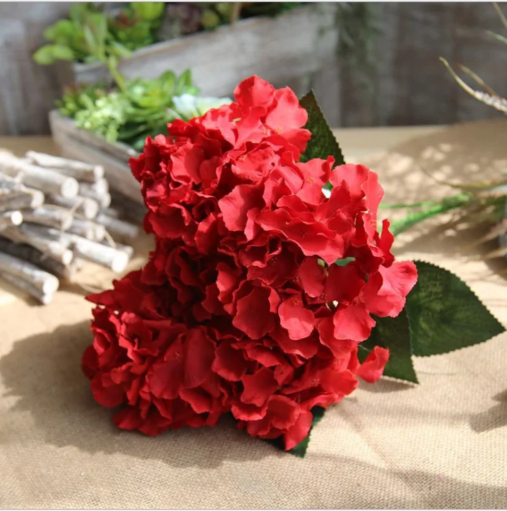 1pcs 5 Head Charming Hydrangea Bouquet Artificial Silk Flowers Vintage Color Fake Flower Wedding Decoration Home Decor AFH2200