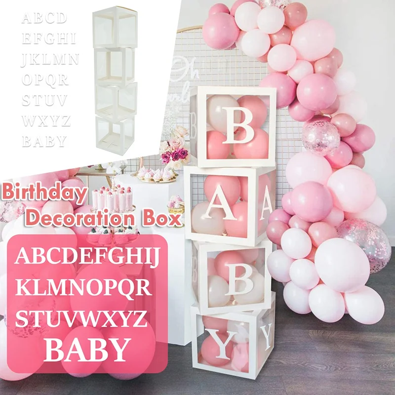 Cube Balloon Packing Box Letter Transparent Box Baby Shower Happy Birthday Wedding Party Decoration Balloons Box Party Backdrop