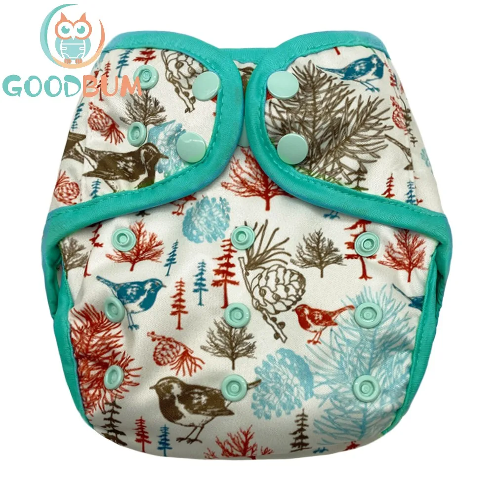 Goodbum Forest Print One Size Adjustable Cloth Diapers Cover Reusable Washable Waterproof & Breathable Nappy Cover Suit 3-15kgs