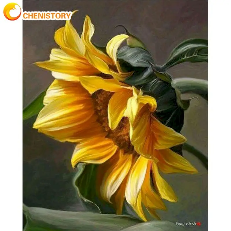 CHENISTORY Paint By Numbers Sunflower Oil Painting Handmade 60x75cm Framed Modern Home Living Room Decoration Wall Artwork