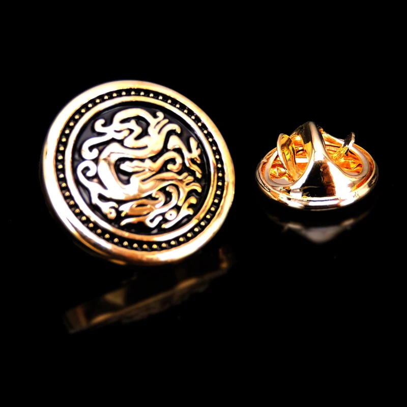 Copper Chinese style Round dragon design Brooch men\'s Lapel Pin clothing knapsack badge women\'s fashion jewelry