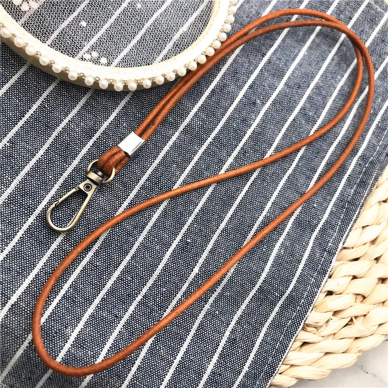 Genuine Leather Lanyard Neck Strap For Mobile Phone Bag Keys ID Credit Work Card Holder Neck Lanyard Keychain Neckline Straps