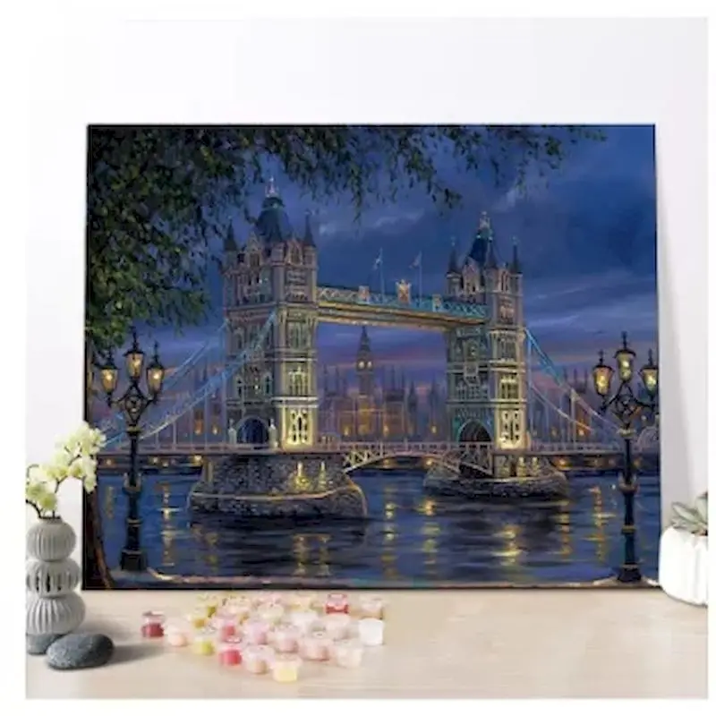 London Bridge DIY Oil Painting Paint by Number Kits Painting for Adults Kids Arts Craft for Home Wall Decor 50x65cm diy frame