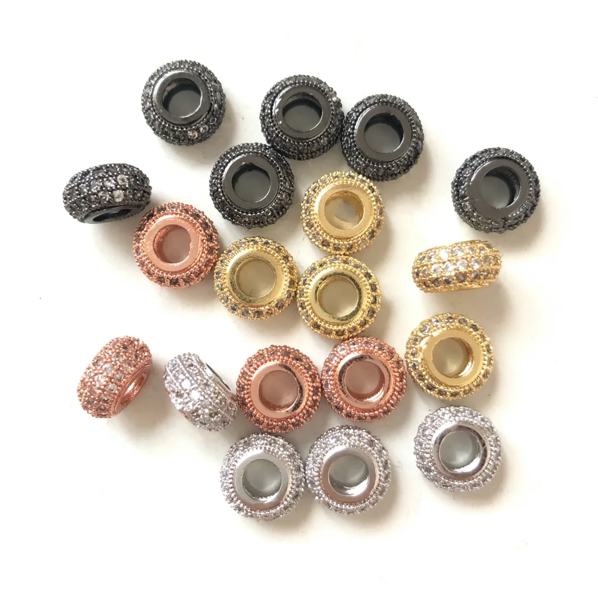 20pcs/lot 8mm Large Hole Wheel Spacer Beads Women Bracelet Girl Necklace Making Zirconia Paved Copper Jewelry Accessory Findings