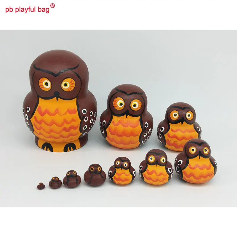 

PB Playful bag Ten story owl Russian dolls fun handmade wooden toy set crafts Valentine's Day gift home decoration HG07