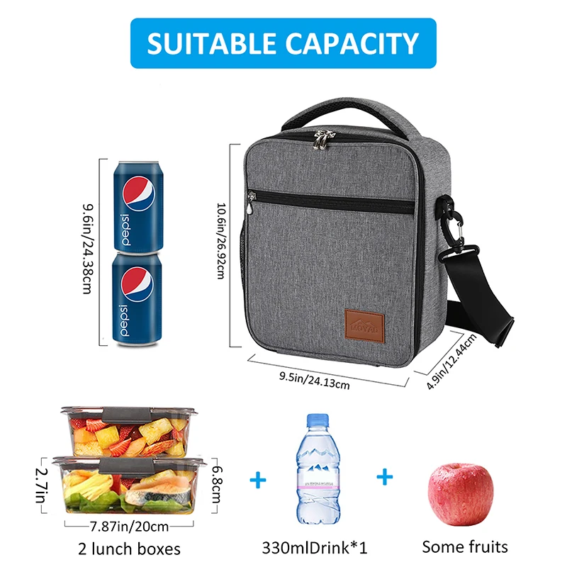 Aosbos Portable Cooler Lunch Bag Oxford Thermal Insulated Food Bags Tote Solid Food Picnic Lunch Box Bag for Men Women Kids