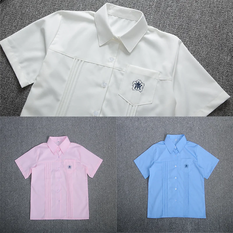 Robes scolaires japonaises et coréennes JK, uniforme d'été à col, T-Shirt à manches courtes pour étudiantes, hauts brodés mignons pour dames