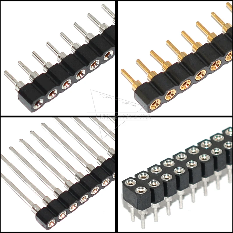 1*40P/2x40P Rozstaw 2,54 mm Pojedynczy/dwurzędowy żeński/męski SMD Prosta/zakrzywiona igła Okrągły otwór Nagłówek pinowy Miedziana stopka Pozłacana