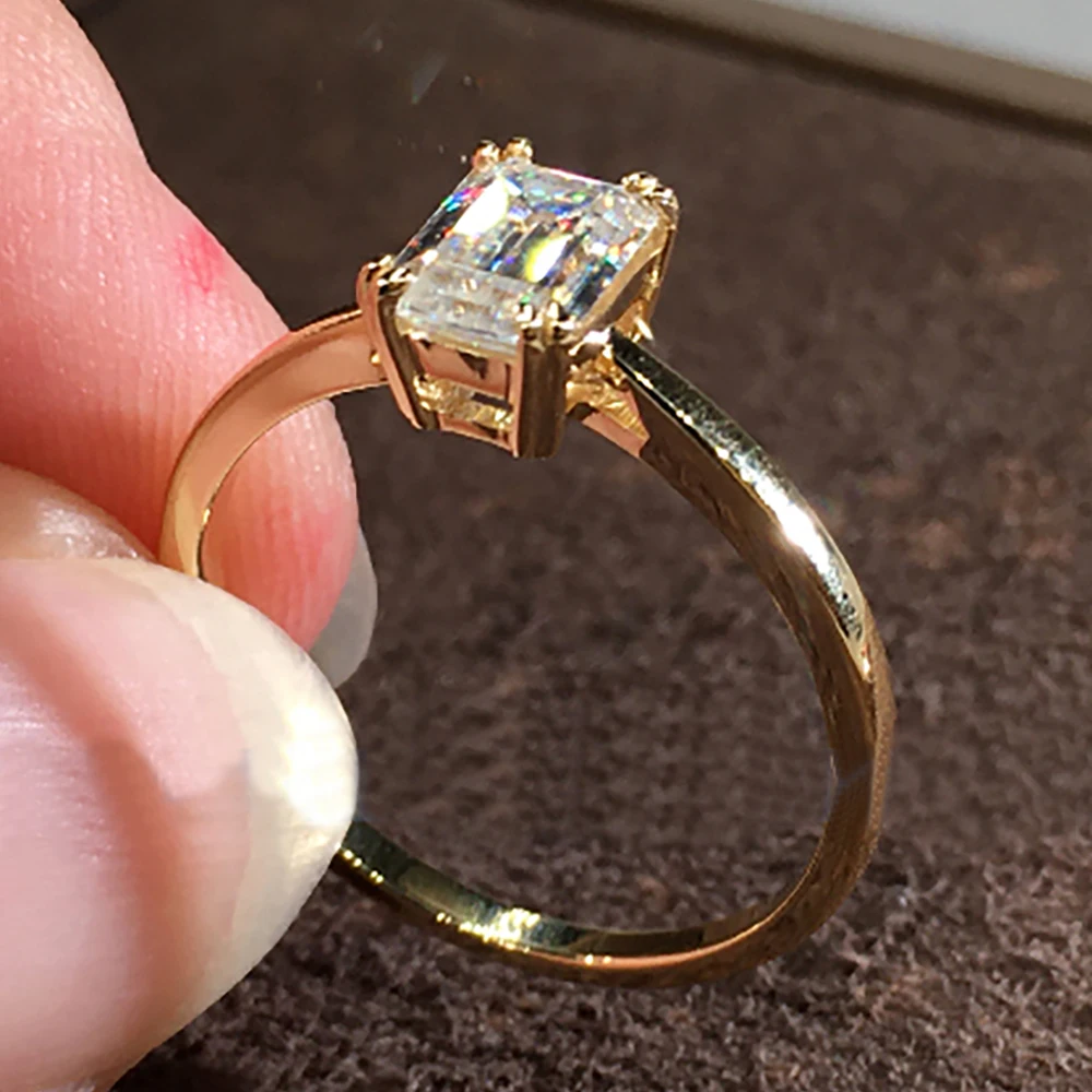 

Custom Solid 14K Au585 Yellow Gold Women Wedding Party Engagement Ring 1 2 3 4 5 Carat Emerald Rectangle Moissanite Diamond Ring