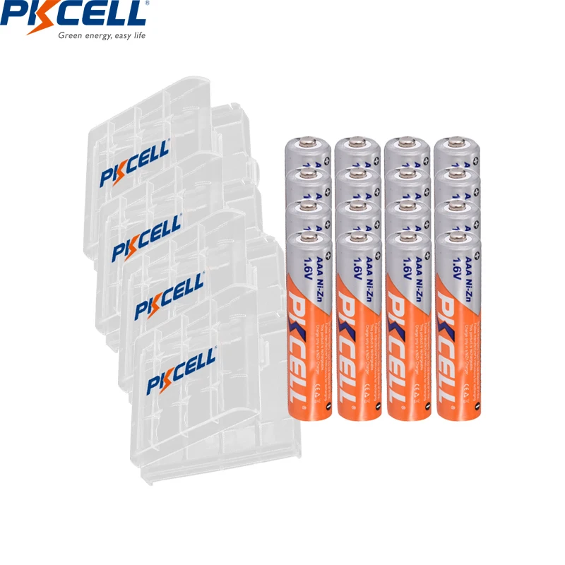 16Pcs PKCELL AAA battery 900mWh Ni-Zn AAA Rechargeable Battery Batteries 1.6V aaa with 4PC AAA AA battery box holder