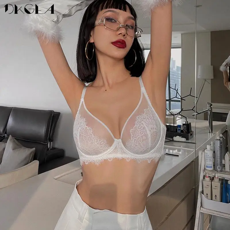 Top Sexy Bra Set Lace Burgundy Transparent Brassiere 3/4 Cup Embroidery Underwear Sets Ultrathin Bras Brand Women Lingerie New