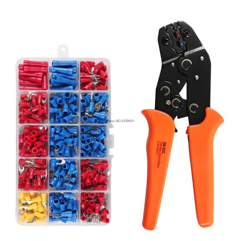 

SN-02C mini hand Crimping Tool 0.25-2.5mm² Adjustable Crimper pliers with 280pcs Cable Lugs Assortment Kit wire crimp set